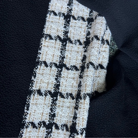 White Gold Tweed & Black Colorblock Mockneck Thick Modest Formal Pencil Dress S - Picture 11 of 16